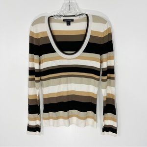 St. John Striped Metallic Knit Wool Blend Long Sleeve Top Size Medium